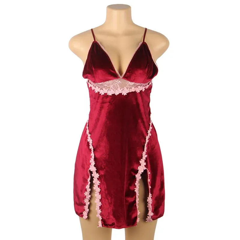 KissICON Plus Size/Big Size Luxury Velvet Lingerie Babydoll Chemise For Fat women sexy sleepwear  nighty for Ladies M-5XL