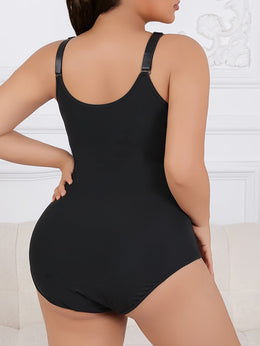 jkthpu-45 Plus Size Black Bodysuit - Elegant Tummy Control
