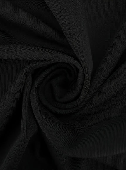 jkthpu-45 Plus Size Black Elegant Wide Leg Knit Trousers – Slight Stretch