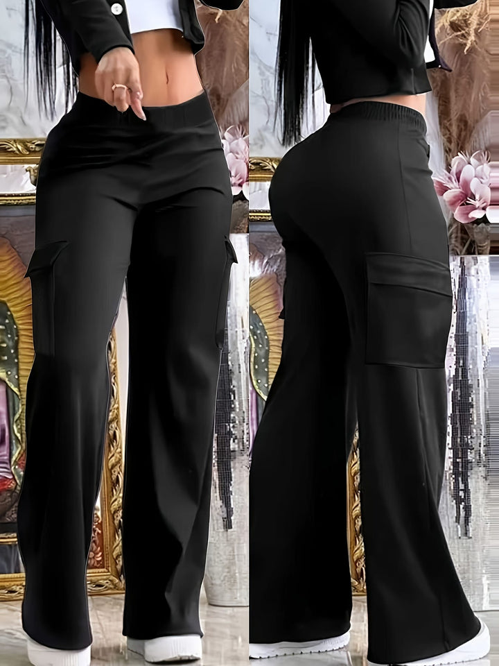 Plus Size Black Elegant Wide Leg Knit Trousers – Slight Stretch