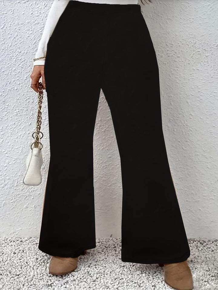 Plus Size Black Flare Leg Knit Trousers – Elegant Medium Stretch