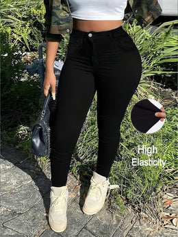 jkthpu-45 Plus Size Black HighWaist Skinny Jeans UltraStretch Comfort