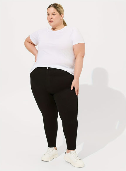 jkthpu-45 Plus Size Black Jeans 300 lbs High-Waisted Elastic