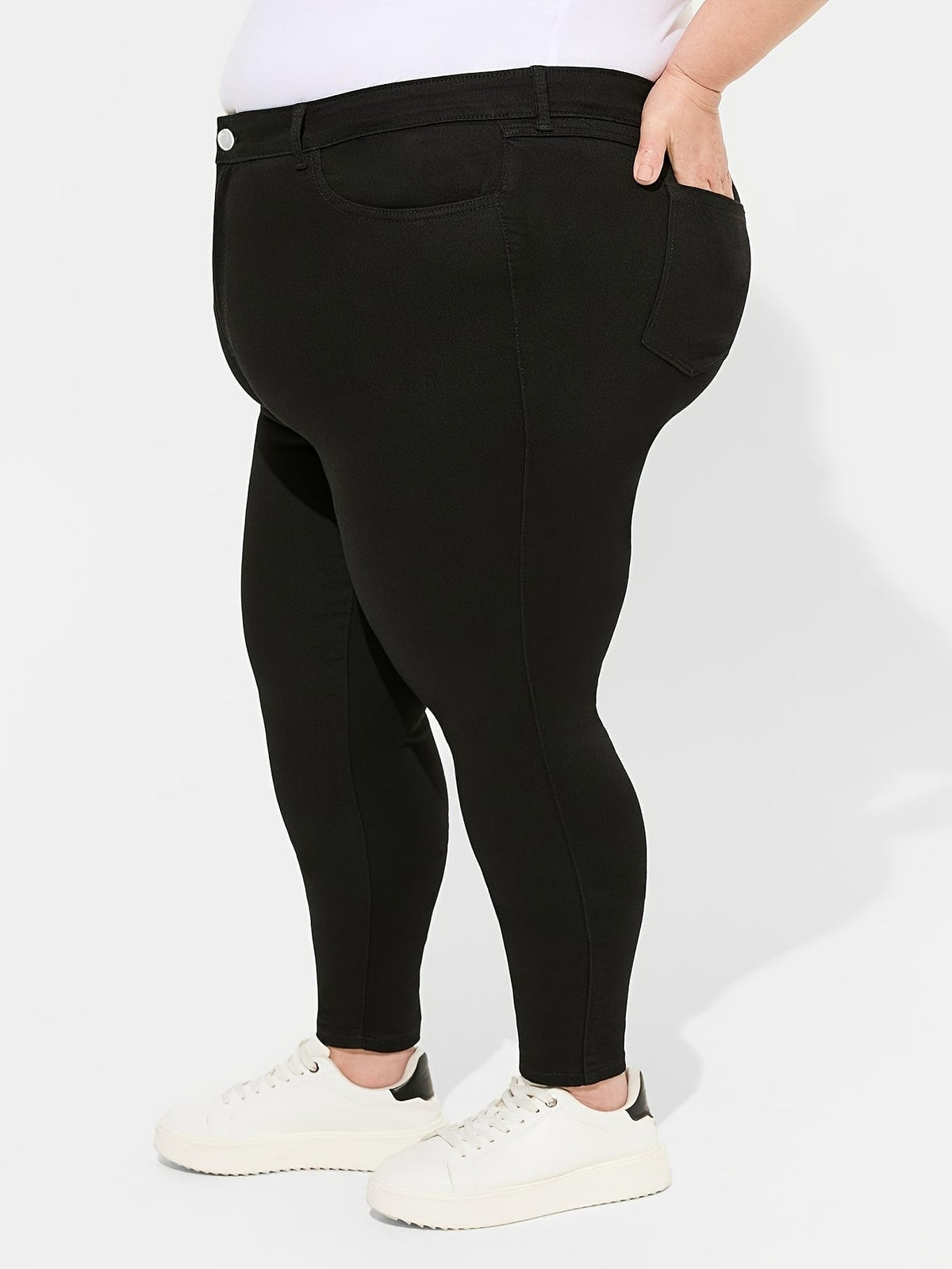 jkthpu-45 Plus Size Black Jeans 300 lbs High-Waisted Elastic