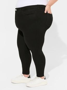 jkthpu-45 Plus Size Black Jeans 300 lbs High-Waisted Elastic