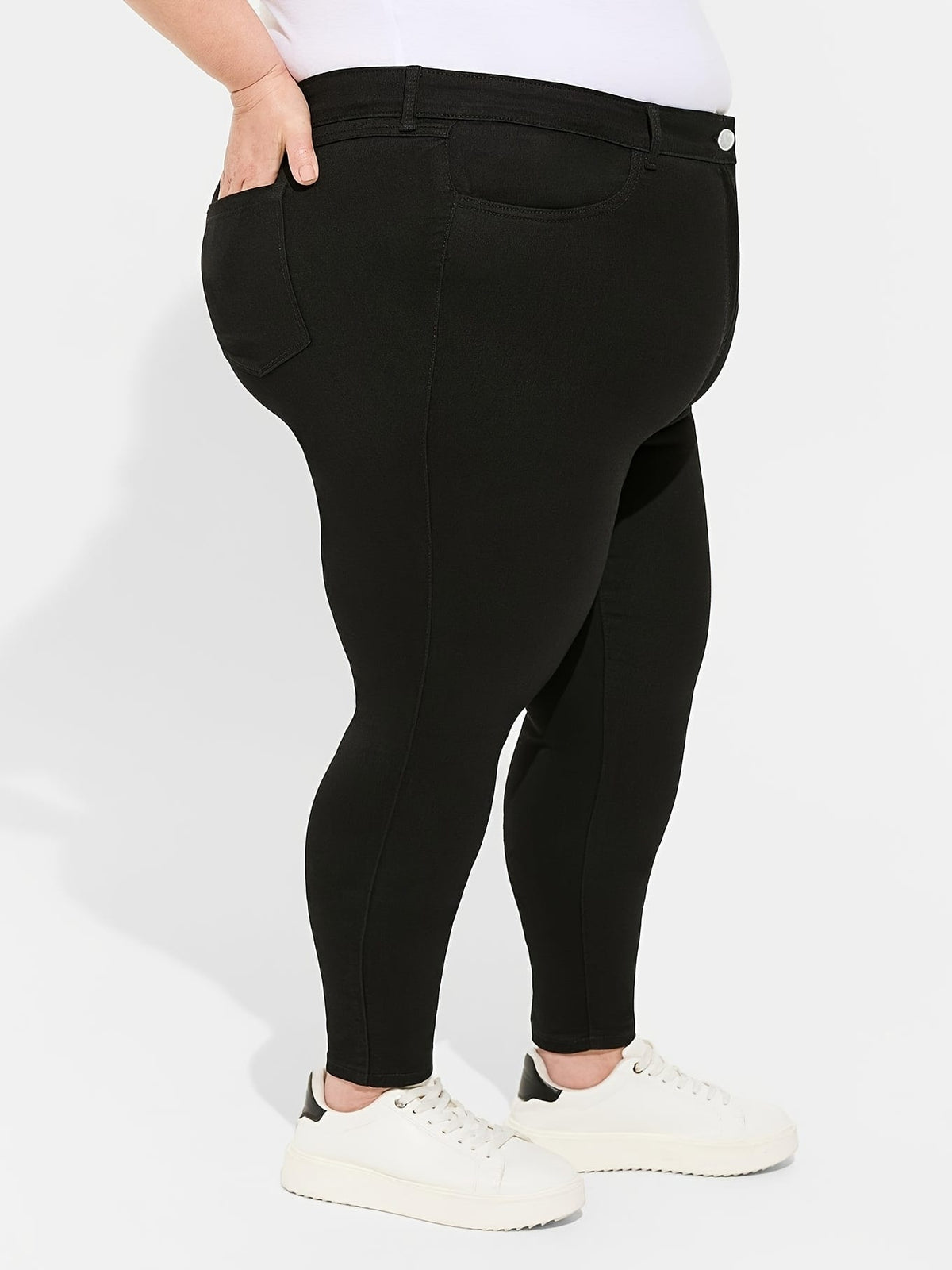 jkthpu-45 Plus Size Black Jeans 300 lbs High-Waisted Elastic