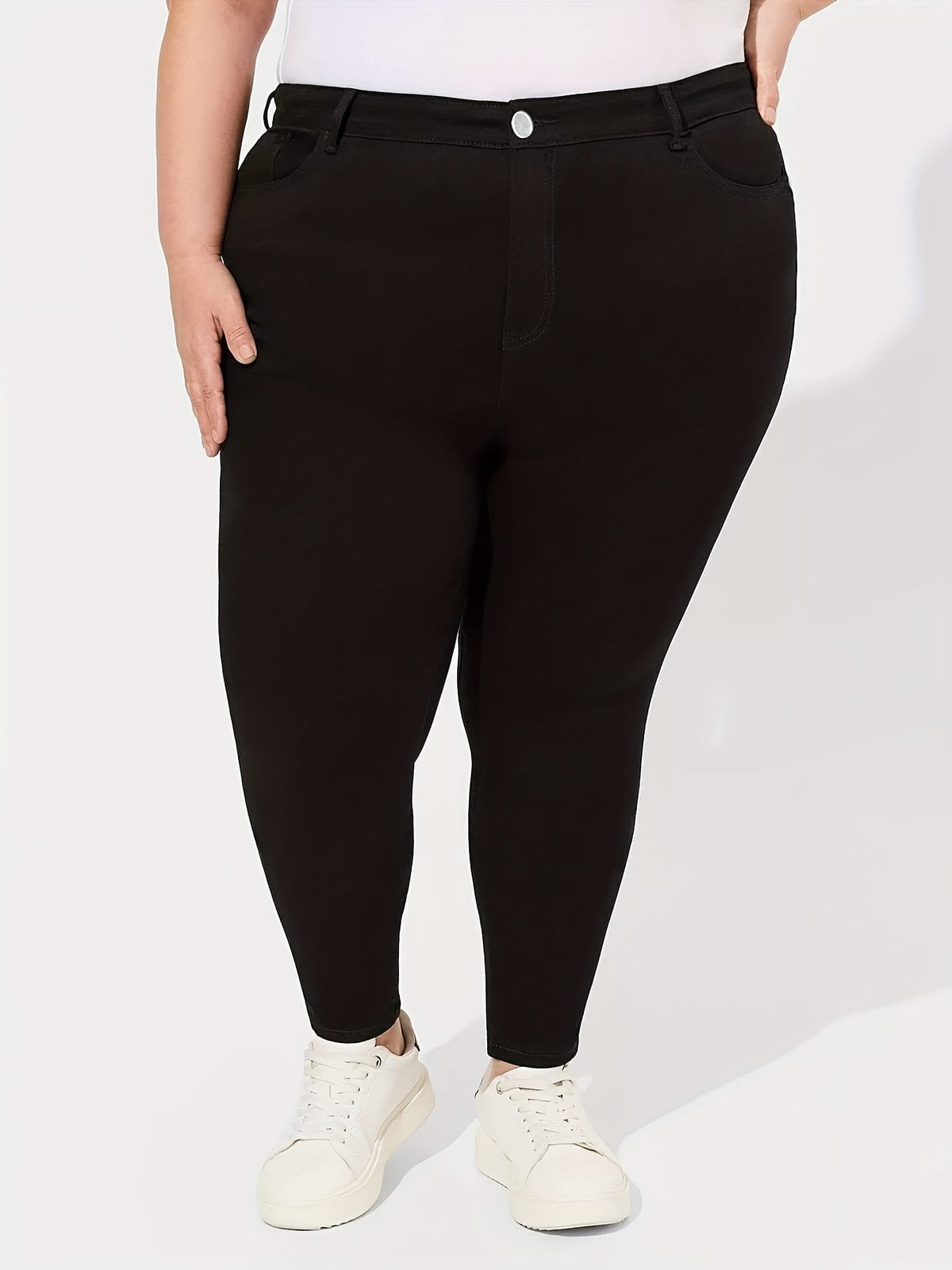 jkthpu-45 Plus Size Black Jeans 300 lbs High-Waisted Elastic