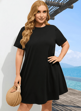 jkthpu-45 Plus Size Black Maxi TShirt Dress Casual Comfort