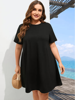 jkthpu-45 Plus Size Black Maxi TShirt Dress Casual Comfort