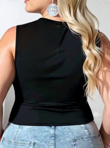 KissICON Plus Size Black Sleeveless Top with Sheer Mesh Panel