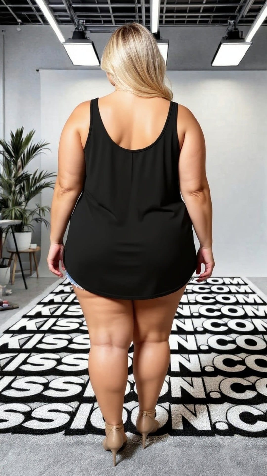 KissICON Plus Size Black Tank Top with Leopard Print Pocket & Straps