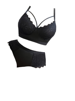 jkthpu-45 Plus Size Black Temptation Lace Sexy Lingerie Set