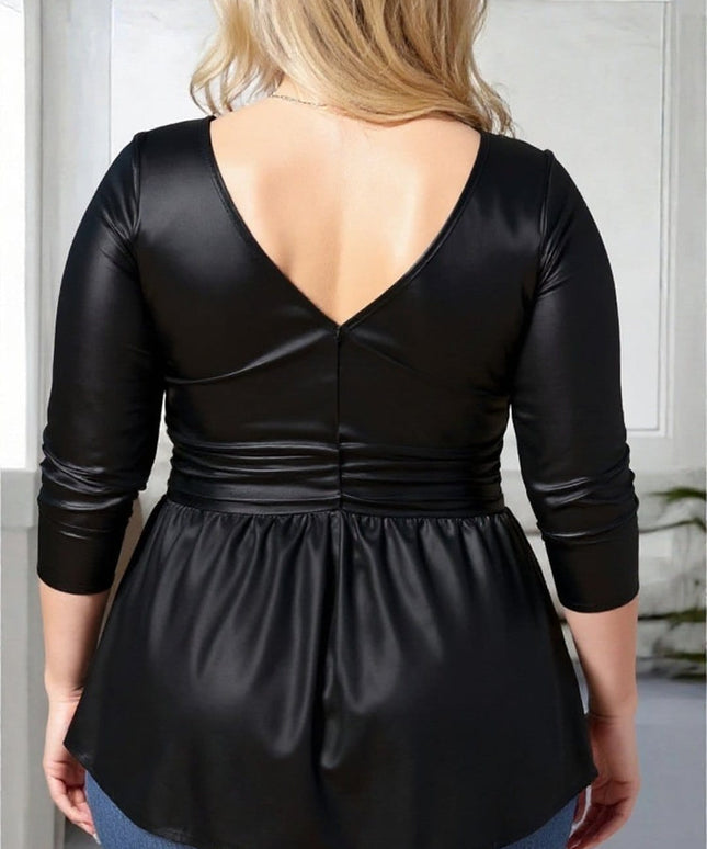 KissICON Plus Size Black Twist Knot Long Sleeve Tunic Top –