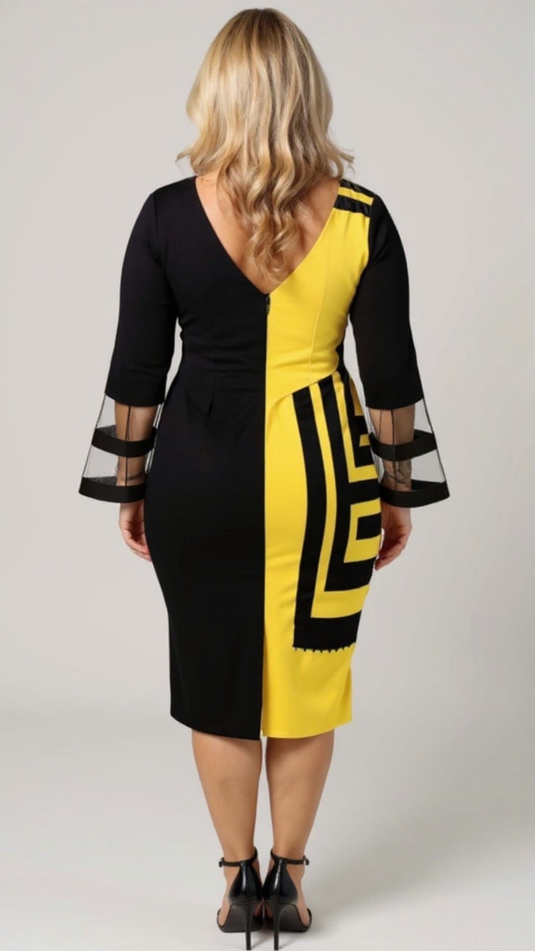 KISSICON Plus Size Black & Yellow Bodycon Midi Dress