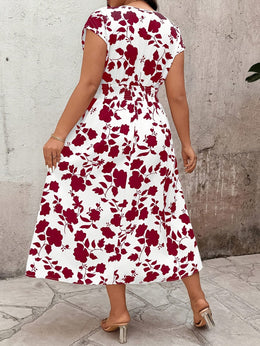 jkthpu-45 Plus Size Boho Floral VNeck Summer Vacation Maxi Dress
