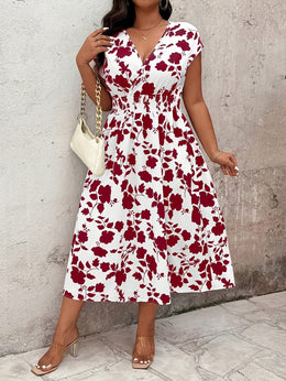 jkthpu-45 Plus Size Boho Floral VNeck Summer Vacation Maxi Dress