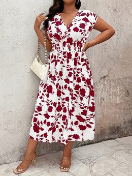 jkthpu-45 Plus Size Boho Floral VNeck Summer Vacation Maxi Dress