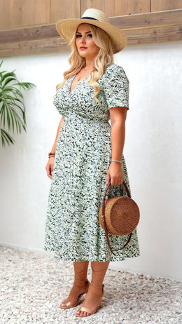 KissICON Plus Size Bridgerton-Inspired V-Neck Summer Dress – Short Sleeve Boho Holiday Style