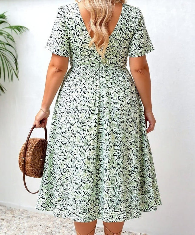 KissICON Plus Size Bridgerton-Inspired V-Neck Summer Dress – Short Sleeve Boho Holiday Style