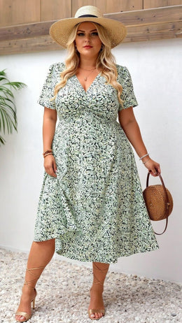 KissICON Plus Size Bridgerton-Inspired V-Neck Summer Dress – Short Sleeve Boho Holiday Style