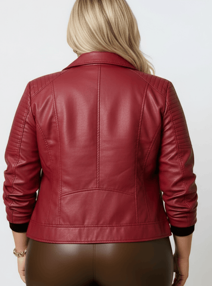 jkthpu-45 Plus Size Brown PU Moto Jacket SpringFall Riders Essential