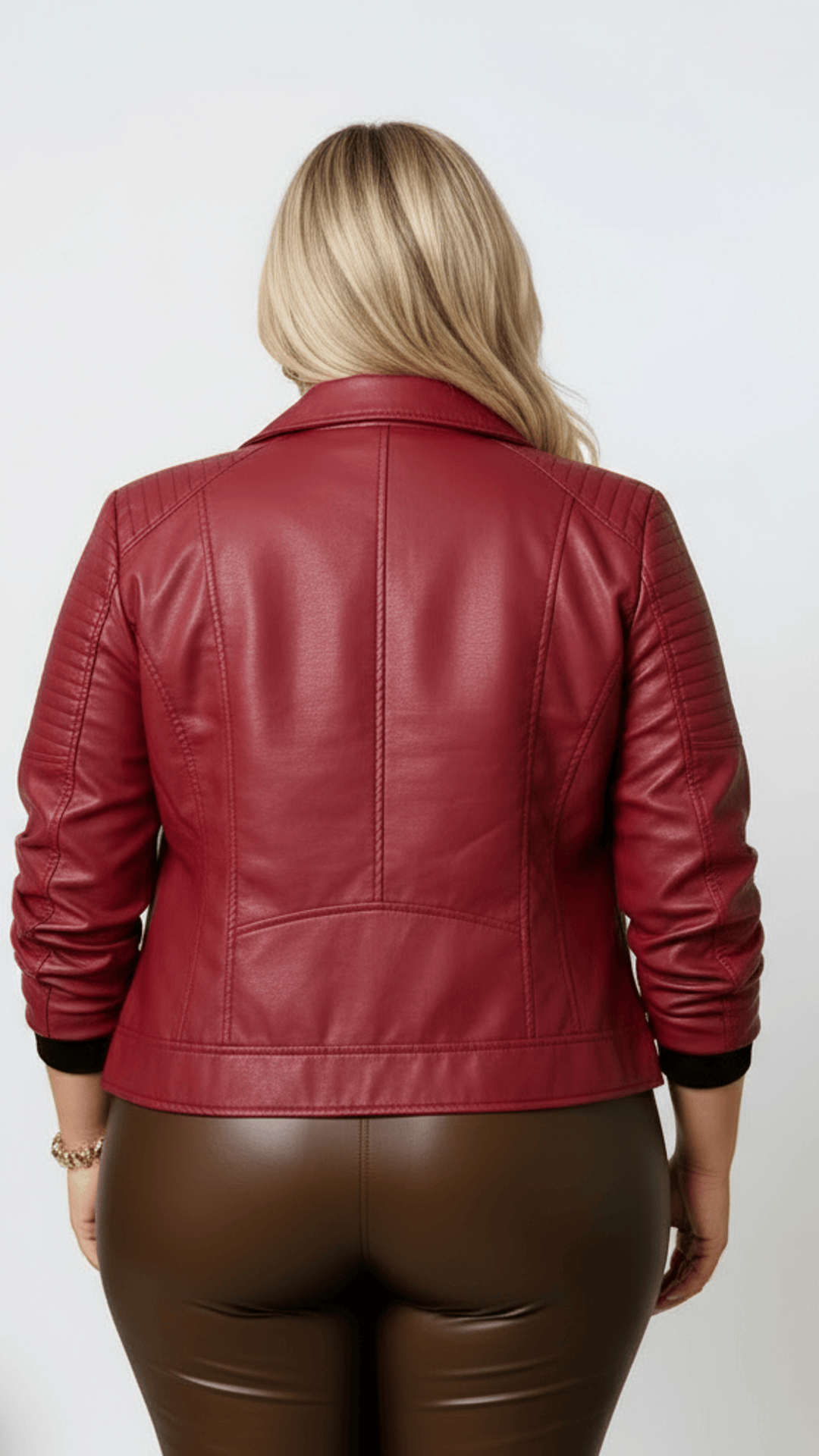 jkthpu-45 Plus Size Brown PU Moto Jacket SpringFall Riders Essential