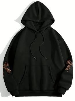jkthpu-45 Plus Size Butterfly Print Oversized Hooded Pullover Sweatshirt – Black & Grey