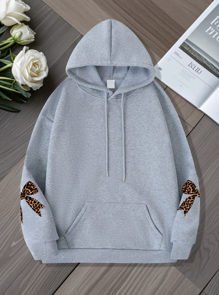 jkthpu-45 Plus Size Butterfly Print Oversized Hooded Pullover Sweatshirt – Black & Grey