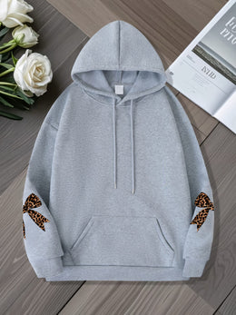 jkthpu-45 Plus Size Butterfly Print Oversized Hooded Pullover Sweatshirt – Black & Grey