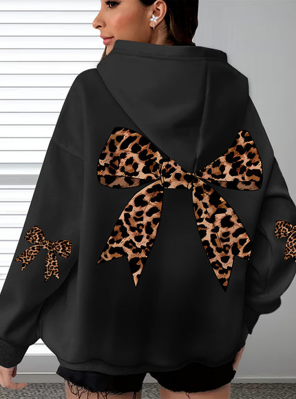 jkthpu-45 Plus Size Butterfly Print Oversized Hooded Pullover Sweatshirt – Black & Grey
