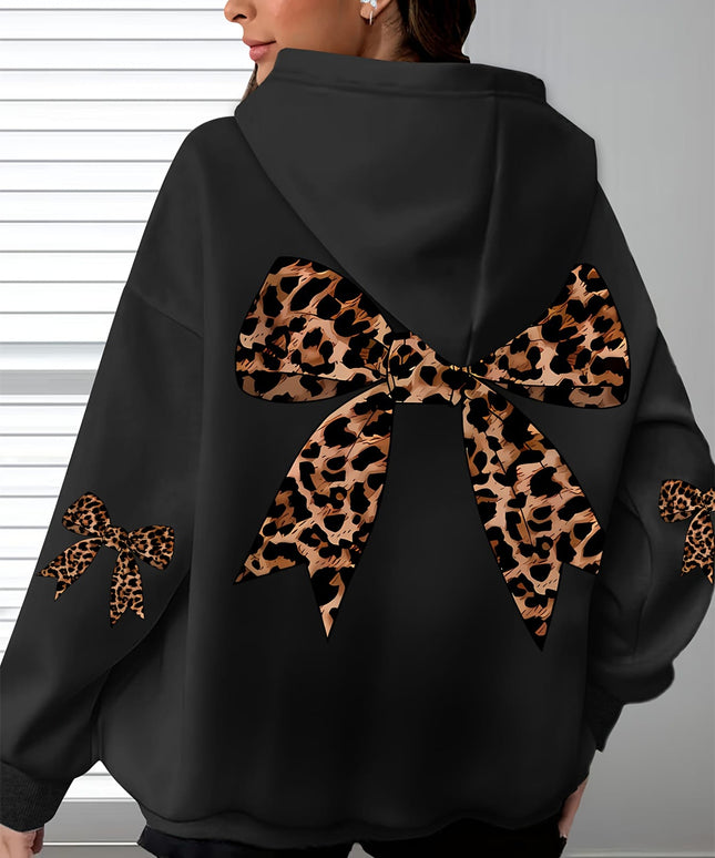 jkthpu-45 Plus Size Butterfly Print Oversized Hooded Pullover Sweatshirt – Black & Grey