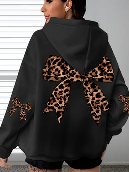 jkthpu-45 Plus Size Butterfly Print Oversized Hooded Pullover Sweatshirt – Black & Grey