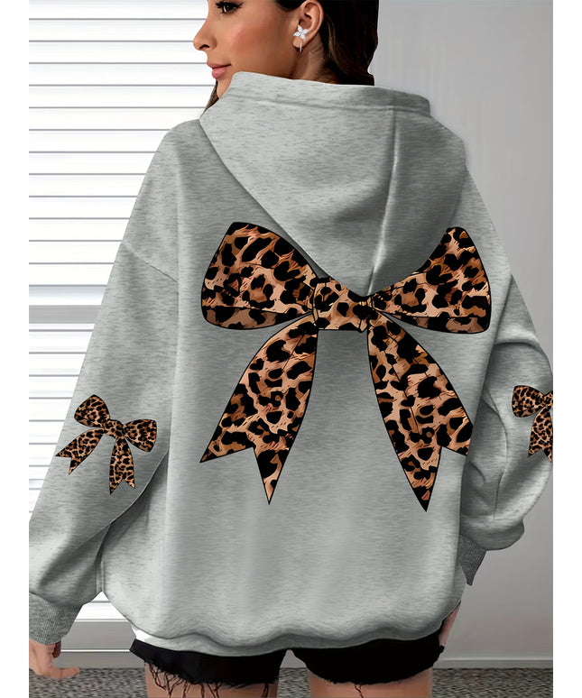 jkthpu-45 Plus Size Butterfly Print Oversized Hooded Pullover Sweatshirt – Black & Grey