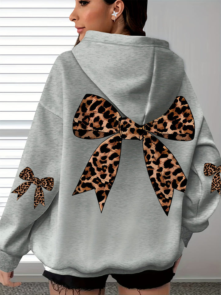 Plus Size Butterfly Print Oversized Hooded Pullover Sweatshirt – Black & Grey
