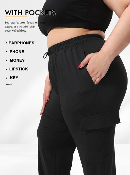 jkthpu-45 [Plus Size Cargo Pants] Stretchy Plus Size High-Waist