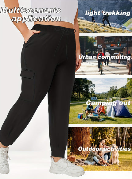 jkthpu-45 [Plus Size Cargo Pants] Stretchy Plus Size High-Waist