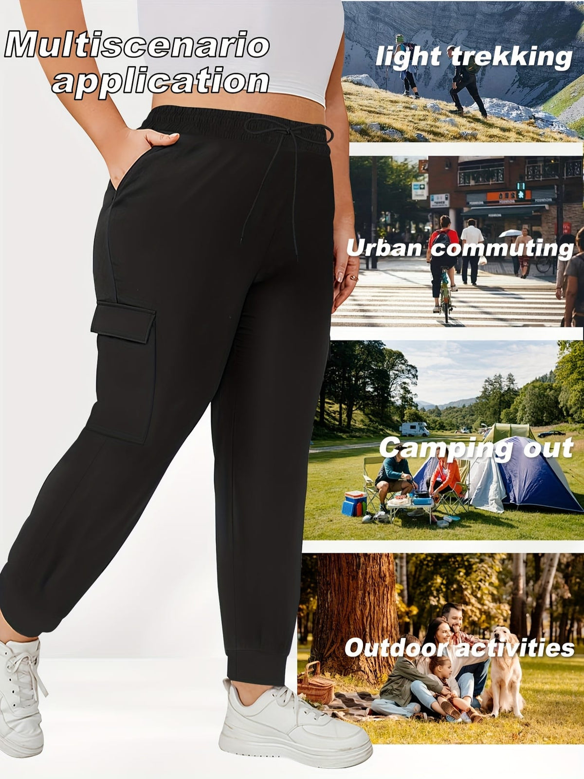 jkthpu-45 [Plus Size Cargo Pants] Stretchy Plus Size High-Waist