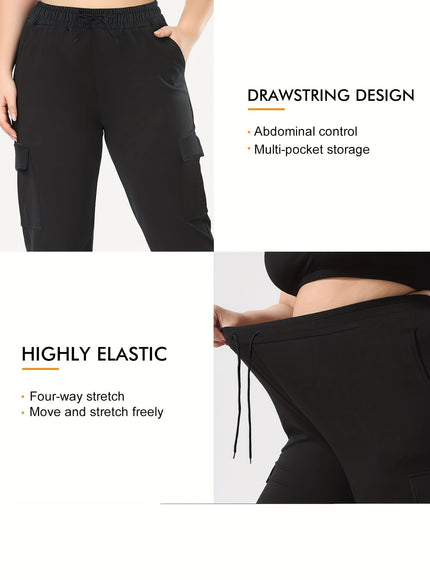 jkthpu-45 [Plus Size Cargo Pants] Stretchy Plus Size High-Waist