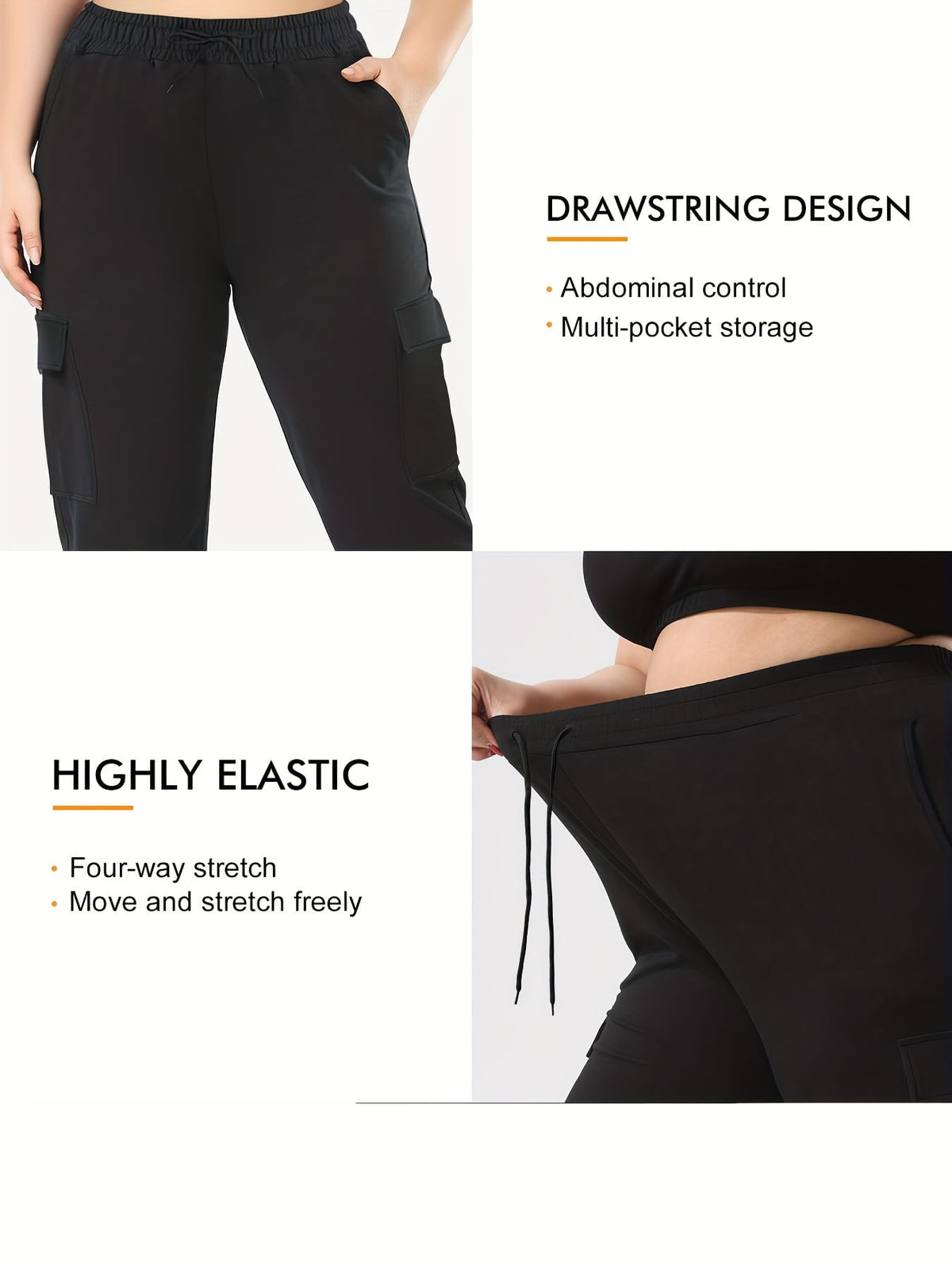 jkthpu-45 [Plus Size Cargo Pants] Stretchy Plus Size High-Waist