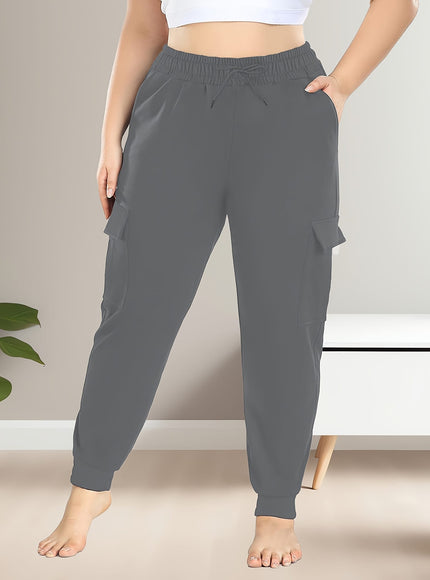 jkthpu-45 [Plus Size Cargo Pants] Stretchy Plus Size High-Waist