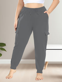 jkthpu-45 [Plus Size Cargo Pants] Stretchy Plus Size High-Waist