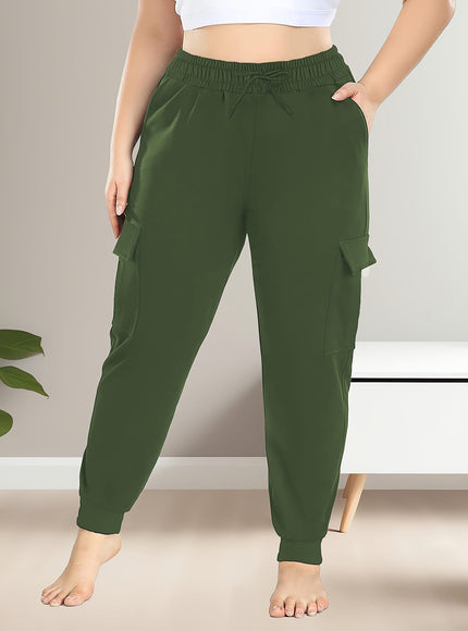 jkthpu-45 [Plus Size Cargo Pants] Stretchy Plus Size High-Waist