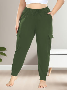 jkthpu-45 [Plus Size Cargo Pants] Stretchy Plus Size High-Waist