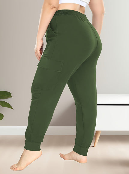 jkthpu-45 [Plus Size Cargo Pants] Stretchy Plus Size High-Waist