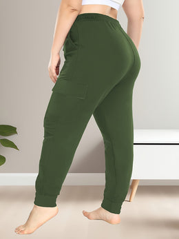 jkthpu-45 [Plus Size Cargo Pants] Stretchy Plus Size High-Waist
