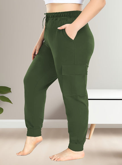 jkthpu-45 [Plus Size Cargo Pants] Stretchy Plus Size High-Waist