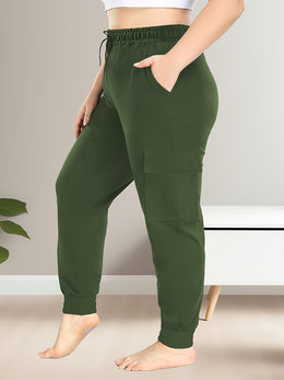 jkthpu-45 [Plus Size Cargo Pants] Stretchy Plus Size High-Waist