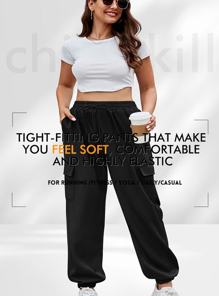 jkthpu-45 [Plus Size Cargo Pants] Stretchy Plus Size High-Waist
