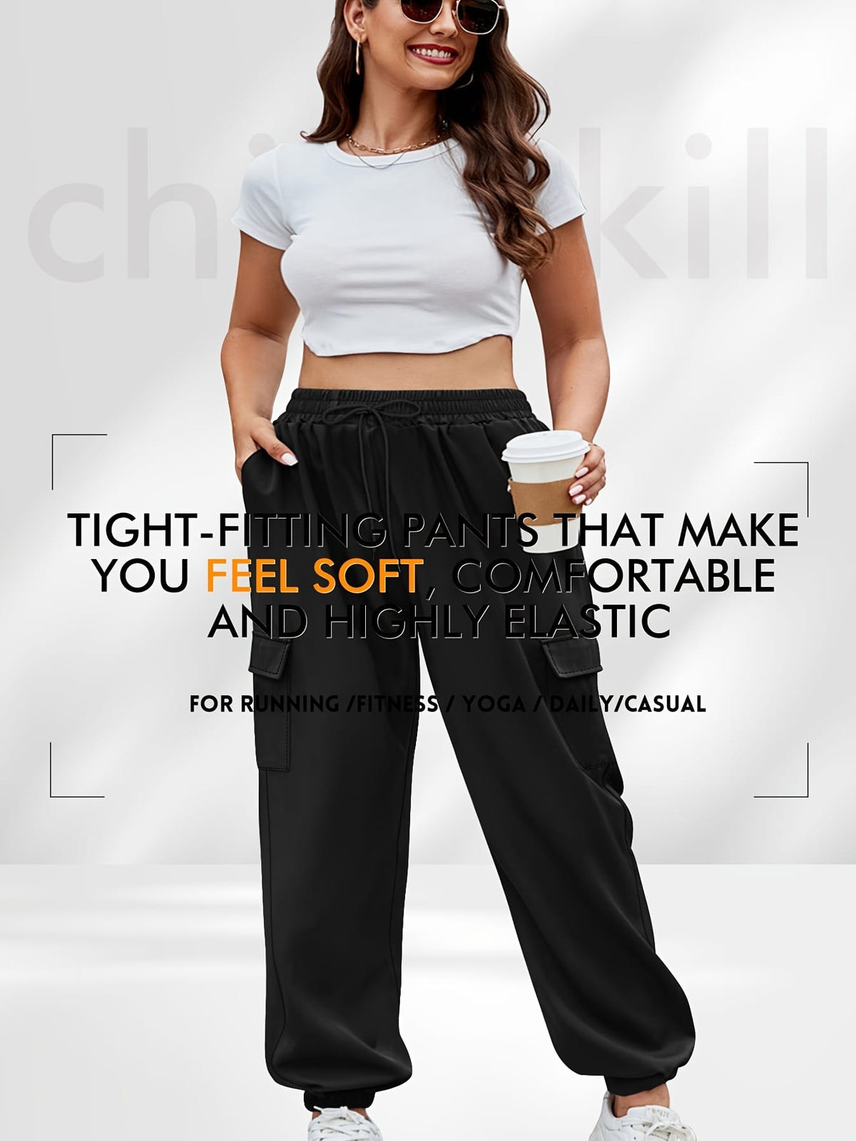 jkthpu-45 [Plus Size Cargo Pants] Stretchy Plus Size High-Waist