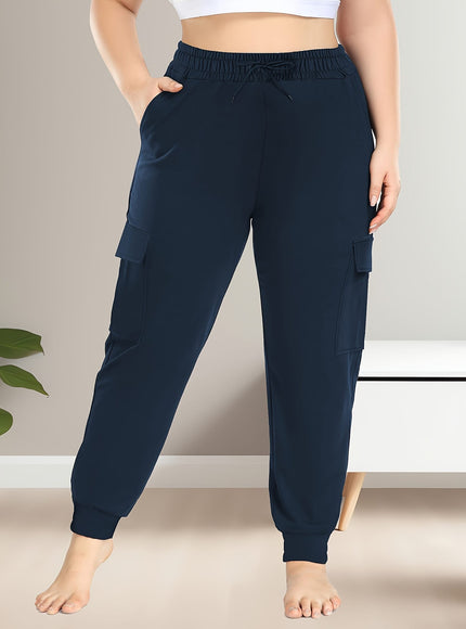 jkthpu-45 [Plus Size Cargo Pants] Stretchy Plus Size High-Waist